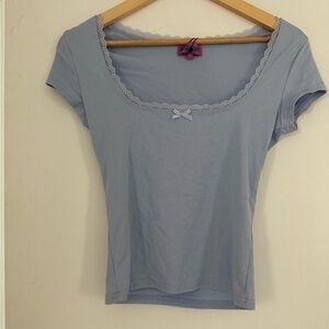 Edikted Sky Blue Lace Trim Tee